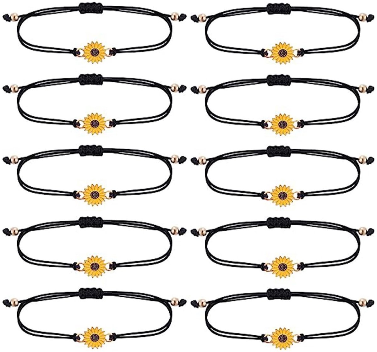 Dailygoods - Dailygoody - Vriendschapsarmbanden - Handgemaakte Boho Armbanden - 10 Stuks - Zonnebloem Armbanden - Perfect voor Tienermeisjes - Verjaardagsfeestje