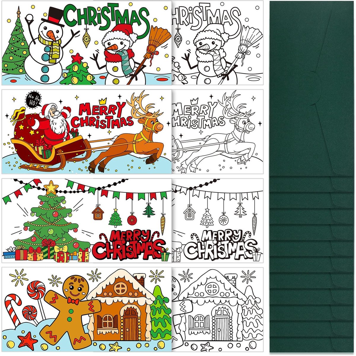 Dailygoods - Dailygoody - Kerstkaarten om in te kleuren - Knutselset voor kinderen - Creatief en uniek - 16 wenskaarten met enveloppen - Perfect voor kerstgro