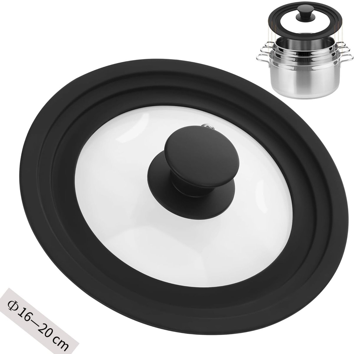 Dailygoods - Dailygoody - Universeel deksel - Siliconen deksel - Hittebestendig - Zwart - Geschikt voor potten en pannen - Diameter 16/18/20 cm