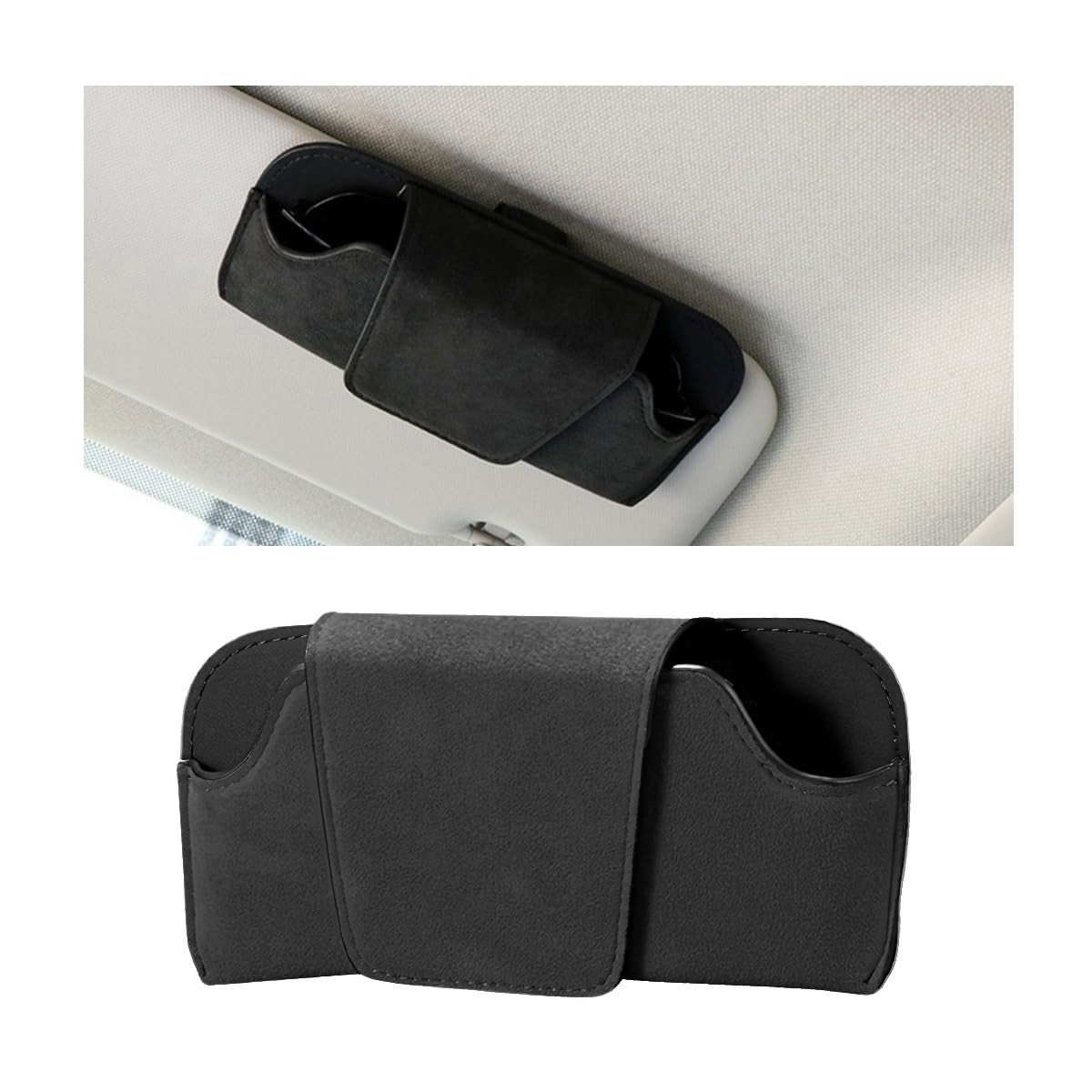 Dailygoods - Dailygoody - Leren brillenkoker - Zonnebril houder - Magneet bevestiging - Zwart - Auto accessoires - Geschikt voor SUV's en vrachtwagens