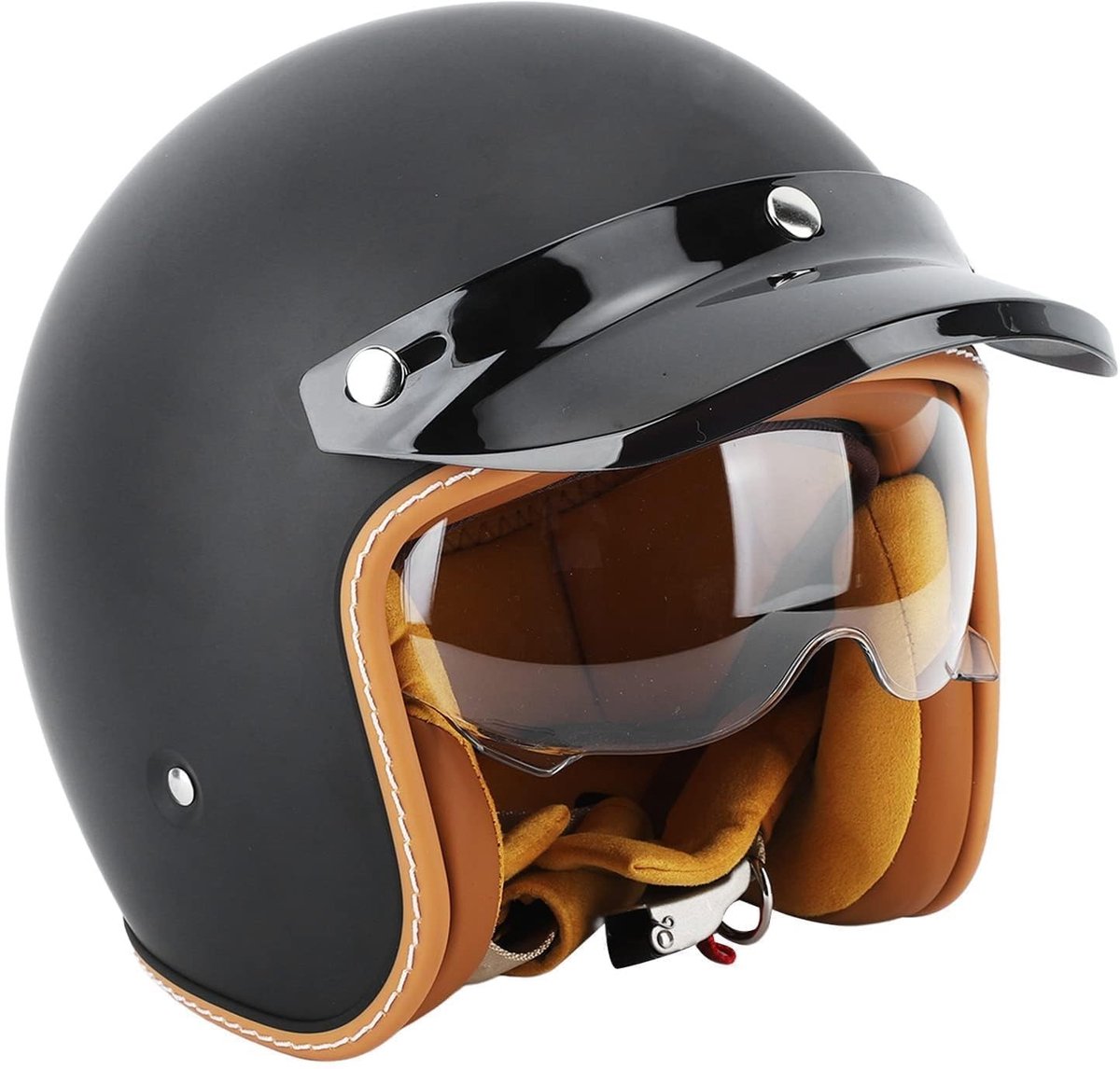Dailygoods - Dailygoody - Jethelmen - Retro motorhelmen - Hoog comfort - Matzwart - Zeer comfortabele outdoor motorhelmen - Geschikt voor motorrijders - Model L