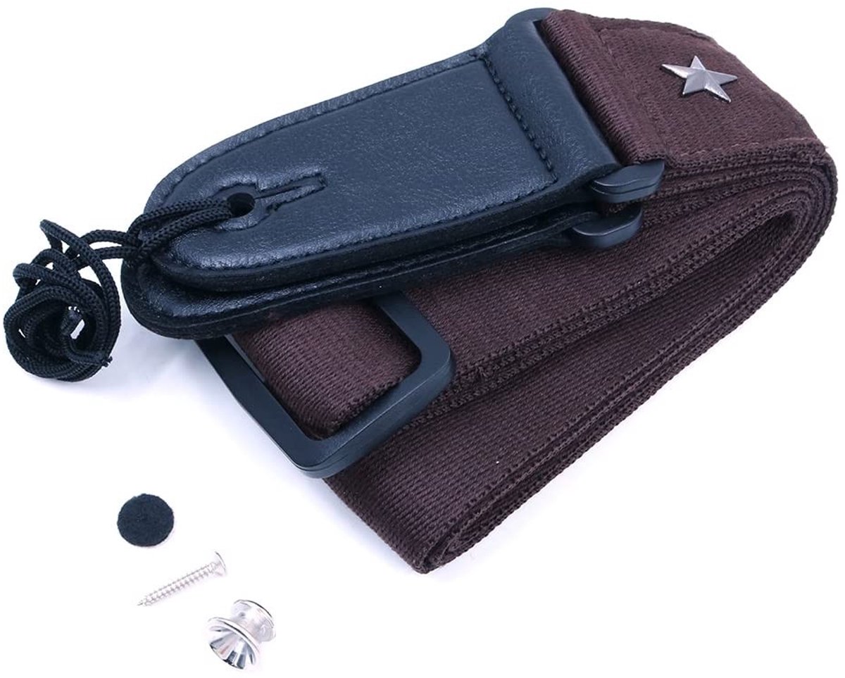 Dailygoods - Dailygoody - katoenen gitaarriem - verstelbare gitaarband - bruin - geschikt voor akoestische en elektrische gitaren - comfortabel en stijlvol