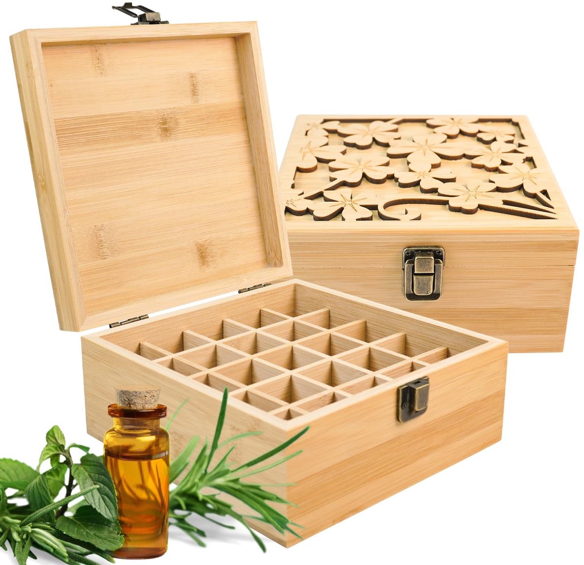 Dailygoods - Dailygoody - Opbergdoos Etherische Oliën - Houten Organizer - Elegante Oplossing - 25 Gaten - Aromatherapie - Perfect voor Verzameling - Geschikt voor.