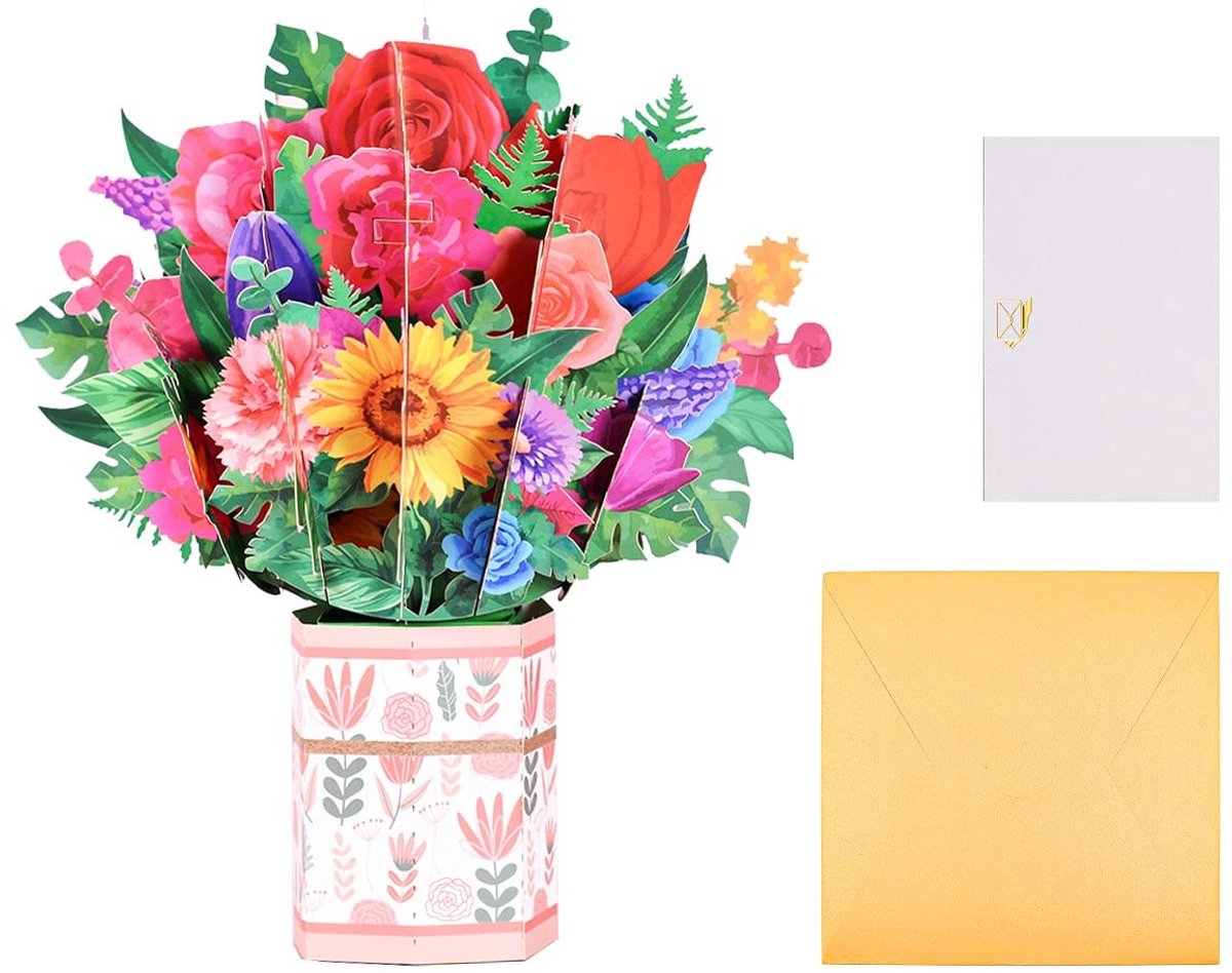 Dailygoods - Dailygoody - 3D pop-up wenskaarten - Zonnebloem en roos - Verrassende bloemen - Verjaardag - Uniek cadeau - Perfect voor elke gelegenheid - Moederdag