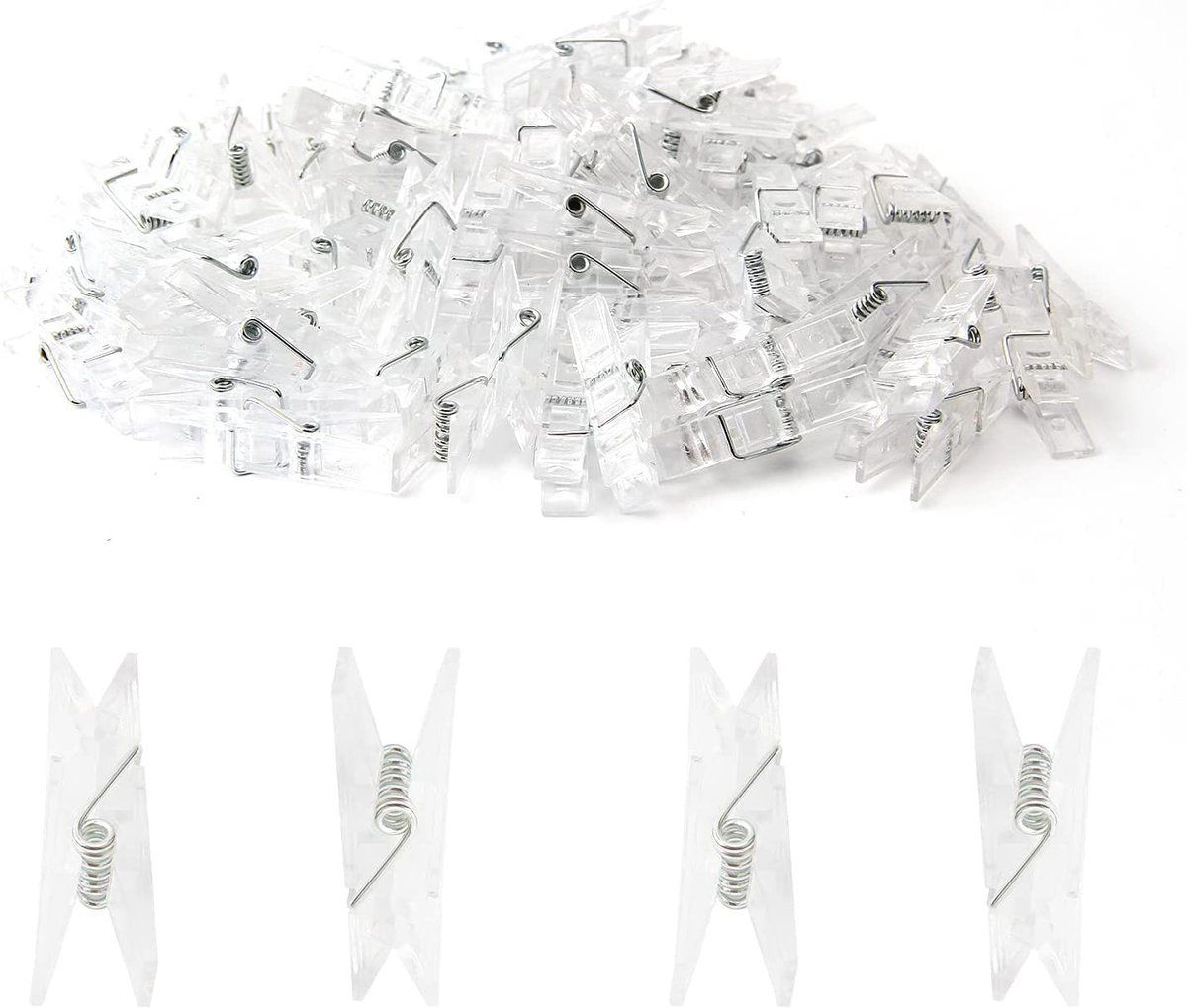 Dailygoods - Dailygoody - Mini-wasknijpers - Kunststof mini-klemmen - Perfect voor foto's en decoratie - 100 stuks - Transparant - Handig voor kunst en handwe