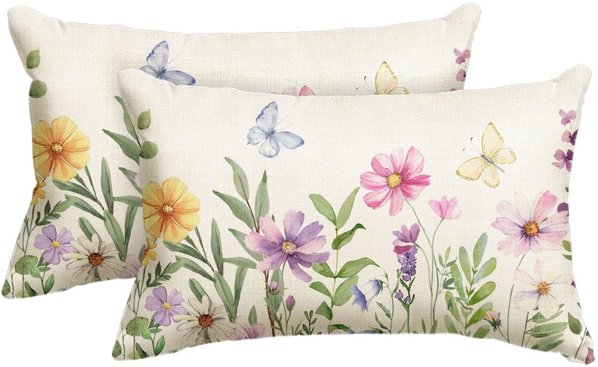 Dailygoody - Kussenslopen - Bloemen en Vlinders - Ultrazacht en Modern - 30 x 50 cm - Decoratie voor Woonkamer - Set van 2