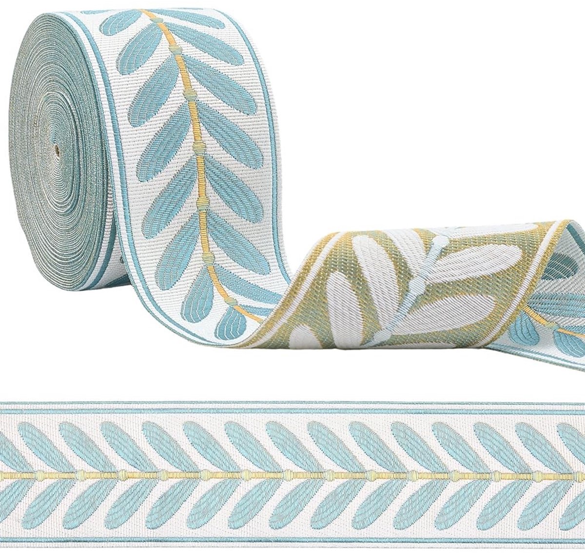 Dailygoody - geweven jacquard band - vintage bladeren - boho stijl - 2.35m - decoratie lint - geschikt voor knutselen - polyester