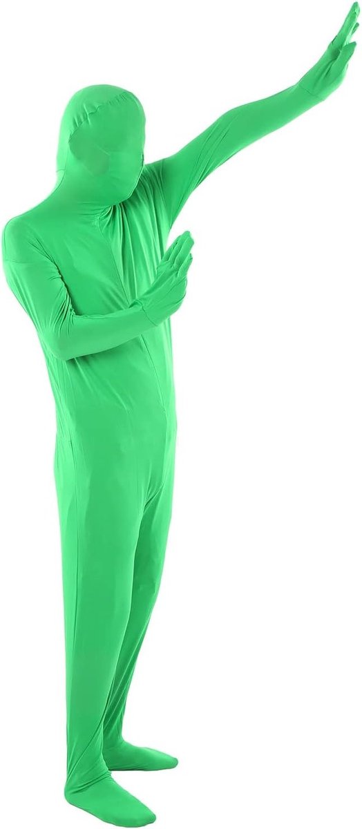 Chromakey Bodysuit met Handschoenen en Kap, Unisex Spandex Stretch Kostuum voor Fotografie, Perfect voor Speciale Effecten en Creatieve Projecten (160cm)