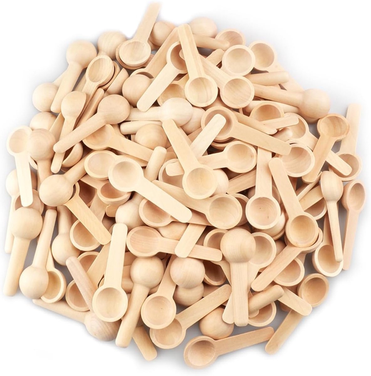 Set van 100 kleine ronde houten lepelletjes voor keuken, ideaal voor specerijen, honing en suiker, perfect voor jam en kinderen (6.8 x 2.3 x 1 cm)