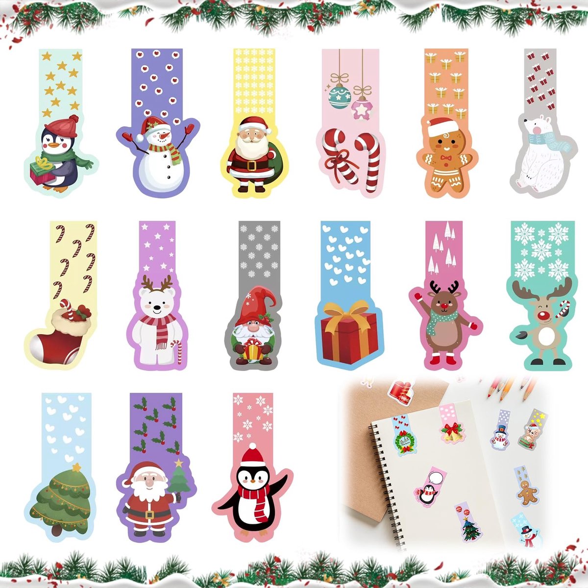 Dailygoods - Dailygoody - Bladwijzers voor Kinderen - Magnetische Boekenleggers - Kleurrijk en Festief - Kerstmotief - Gepersonaliseerde Kerstcadeaus - Voor Thuis