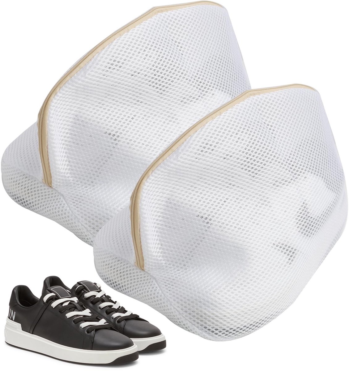 Dailygoods - Dailygoody - Schoenwaszakken - Set van 2 - Voor veilige wasbeurt - Beige - Herbruikbare waszakken voor schoenen - Geschikt voor gym schoenen en kleding