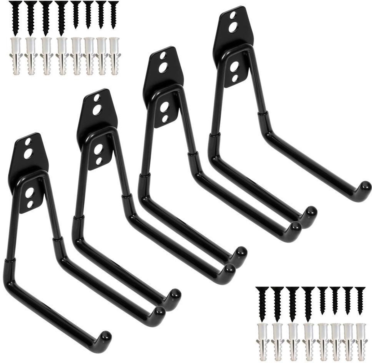 Dailygoody - Garage Opslag Haak - Dubbele Haak - Sterke Wandmontage - Zwart - Tool Hanger - Ideaal voor Tuin en Garage - Maximaal 30 kg
