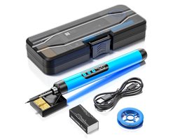 Tech Essentials Draadloze Soldeerbout - 8W - USB-C - Met Tin - Display - Kit - Fijnsoldeerwerk - Accu - Soldeerset - Elektrisch Gereedschap - Soldeerstation - Soldeerpistool - Soldeerapparaat - Mini - Blauw