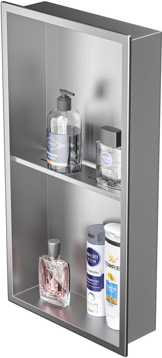 Dailygoods - Dailygoody - Douchebak - Roestvrij staal - Praktische wandnis - Zilver - Opslag voor badkamer - 60 x 30 cm - Duurzaam design