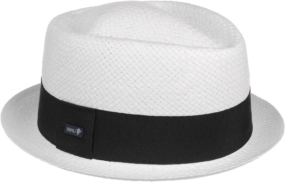 Porkpie Strohoed - Zomerhoed Heren Dames - Zonbescherming - Gemaakt in Italië - 53 cm - Wit