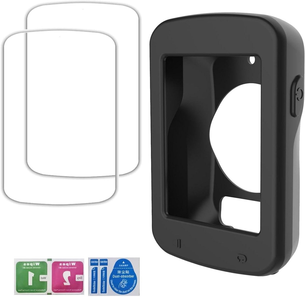 Beschermhoes Fietscomputer - GPS Hoesje - Fietsen Beschermen - Schokabsorberende Textuur - Pack van 2+1 - Zwart