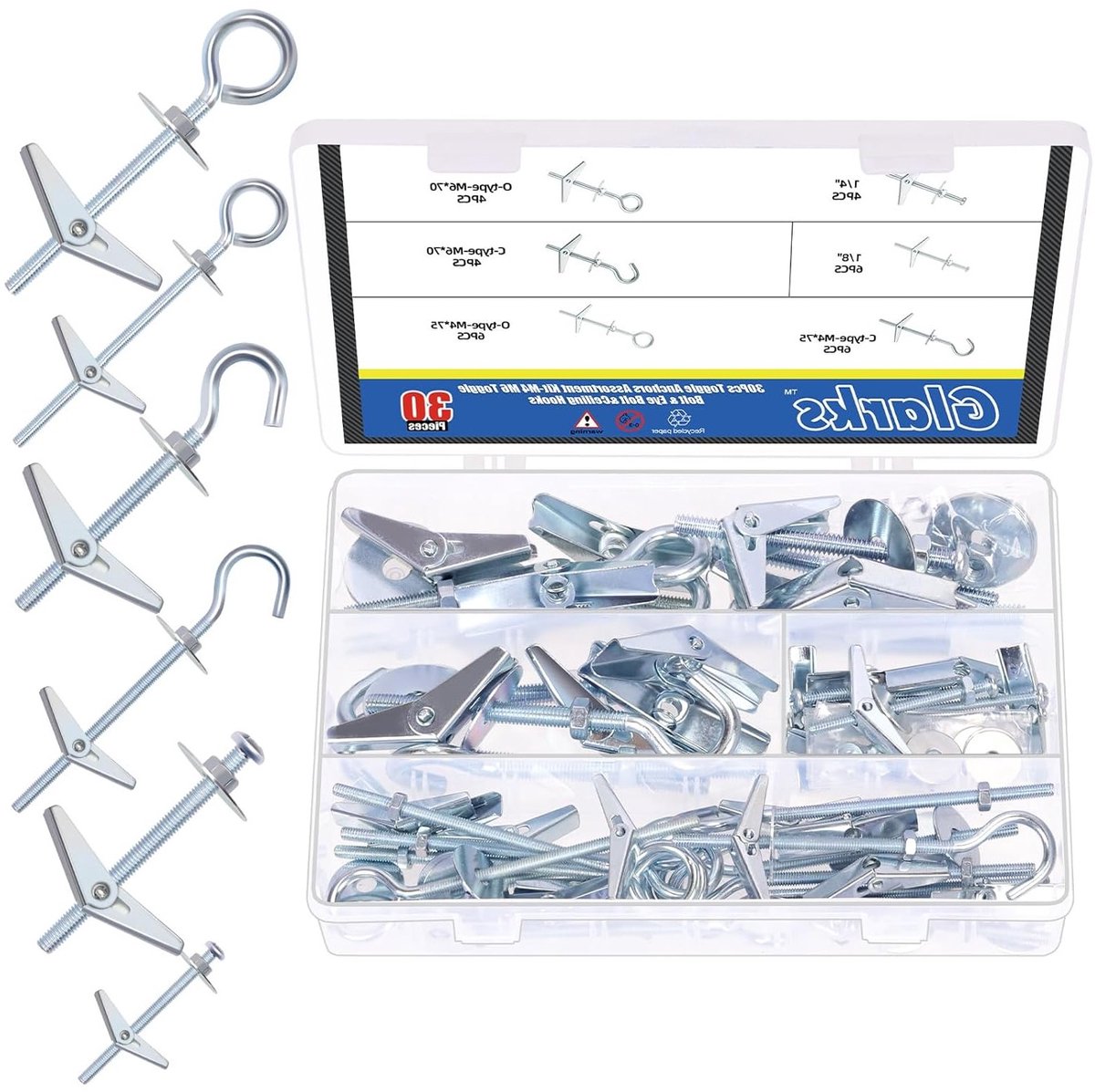 30 Stuks M4 M6 Toggle Bolts en Butterfly Anchors Set voor Bevestigen aan Plafond, Gipsplaten en Holle Wanden met Vleugelmoeren en Diverse Maten
