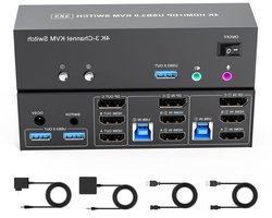 KVM Switch – Schakelaar 2 Computers – Productiviteit Verhogend – Triple Monitor Ondersteuning – 4K 60Hz – Zwart