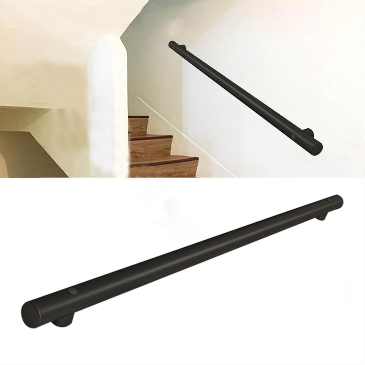 Ronde Trapleuning - Wandsteun Leuning - Veilige Trappen - Roestvrij Staal - 400cm - Mat Zwart