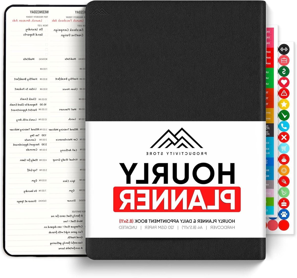 Dagelijkse Planner - Agenda Dankbaarheidsdagboek - Productiviteit Verhogend - Ongedateerd 12 Maanden - A4 formaat - Zwart