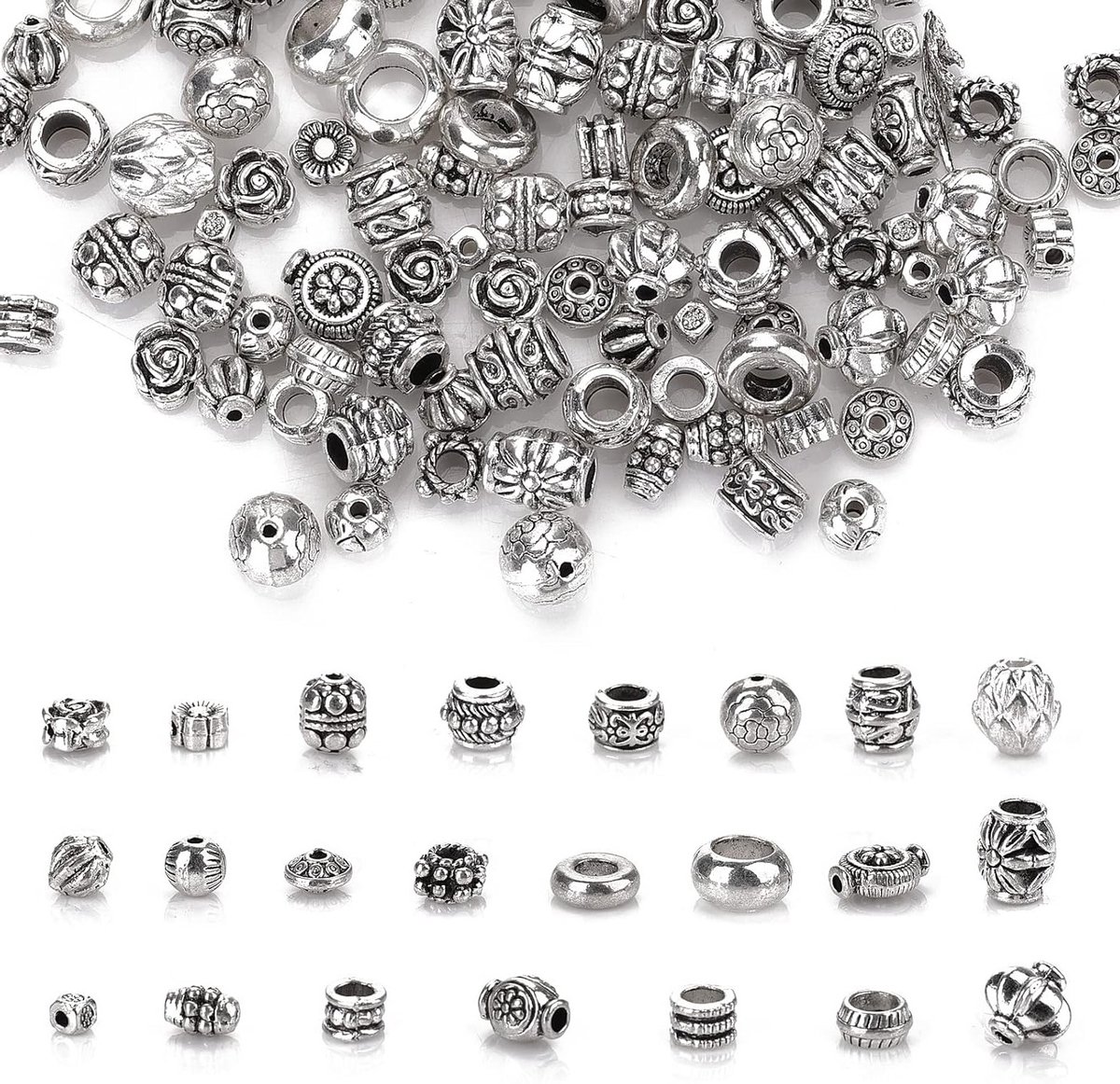 100g Losse Tibetaanse Antieke Zilver Spacer Kralen van Metaallegering voor DIY Armbanden, Kettingen en Oorbellen Creatieve Sieraden Benodigdheden