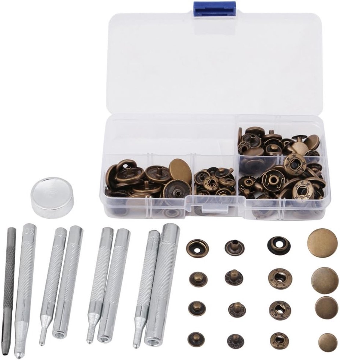 Snapknopen met Verstelgereedschap - 40 Sets voor Leren Kleding - 12mm, 10mm, 15mm, 17mm - Perfect voor Naaien en Creatief Werk