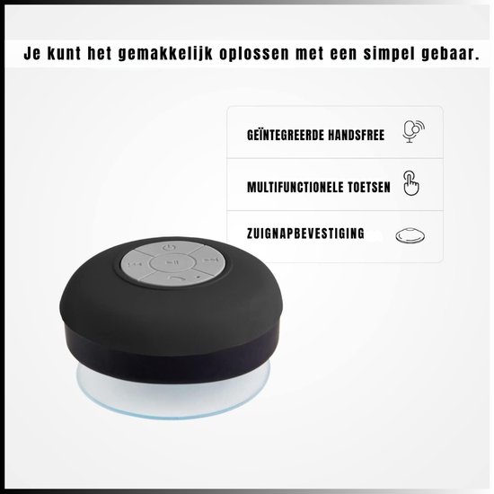 Aurixi® Douche Speaker - Badkamer Speaker - Douche Speaker Bluetooth - Zwart - 10cm x 10cm x 10cm van Aurixi® — afbeelding 5