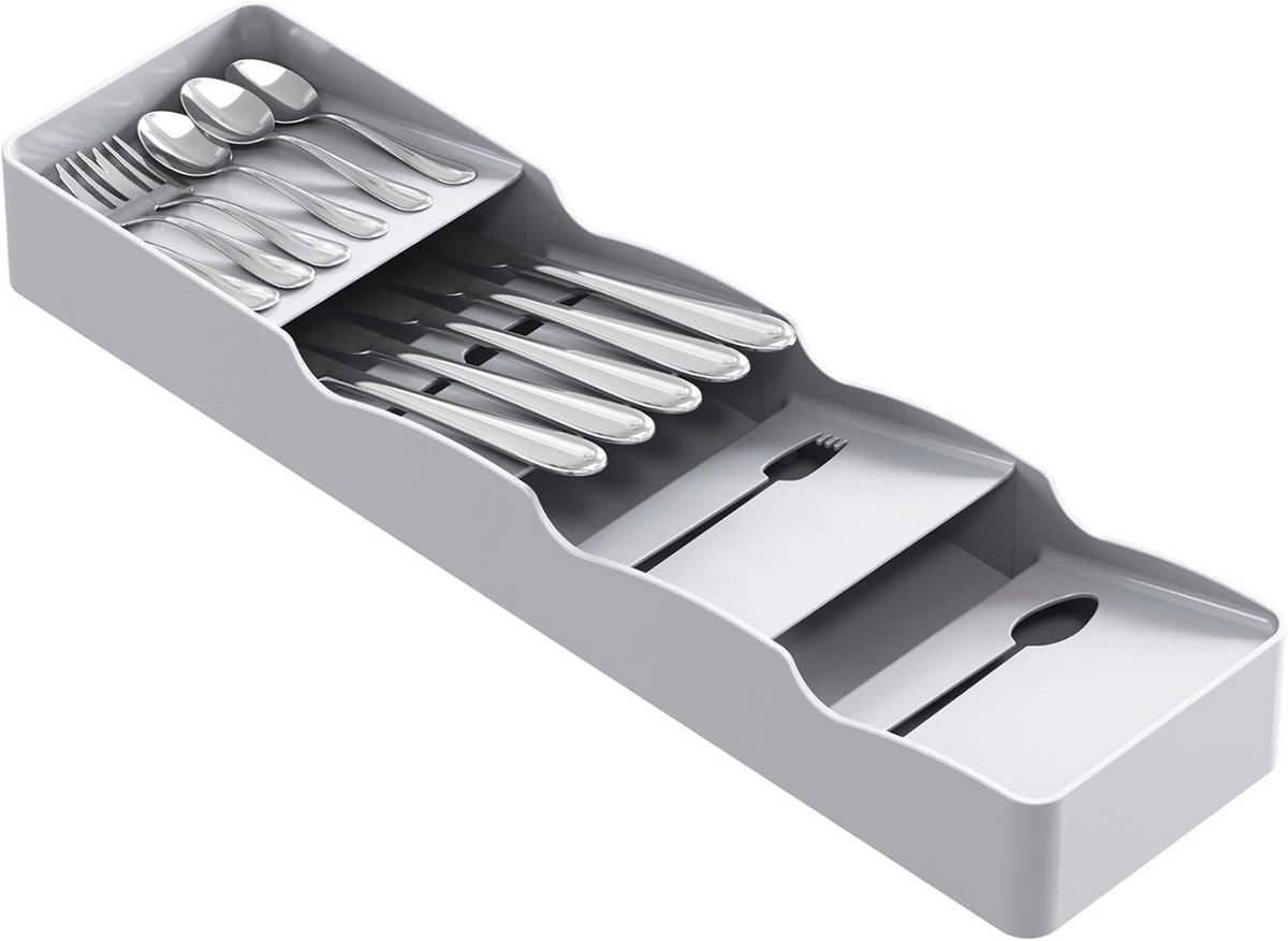 Bestek Lade Organiser - Kleine Bestekbak voor Keuken - Plastic Smalle Keukengerei - Zilverwerk Houder voor Lepels Vorken en Messen - Grijs