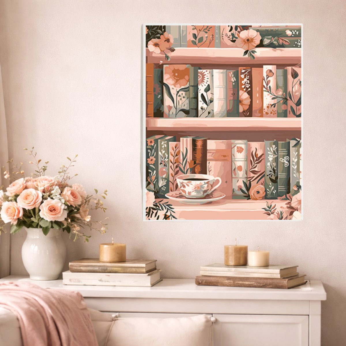 Paint by numbers – schilderen op nummer – DIY decoratie – Boekenplank – A Quiet Pink Corner — afbeelding 4
