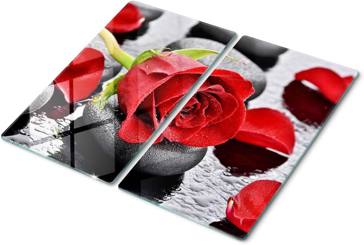 Glazen snijplank - Kookplaatafdekking - Keukenbescherming - Gehard glas - 2x30x52cm - Multicolor