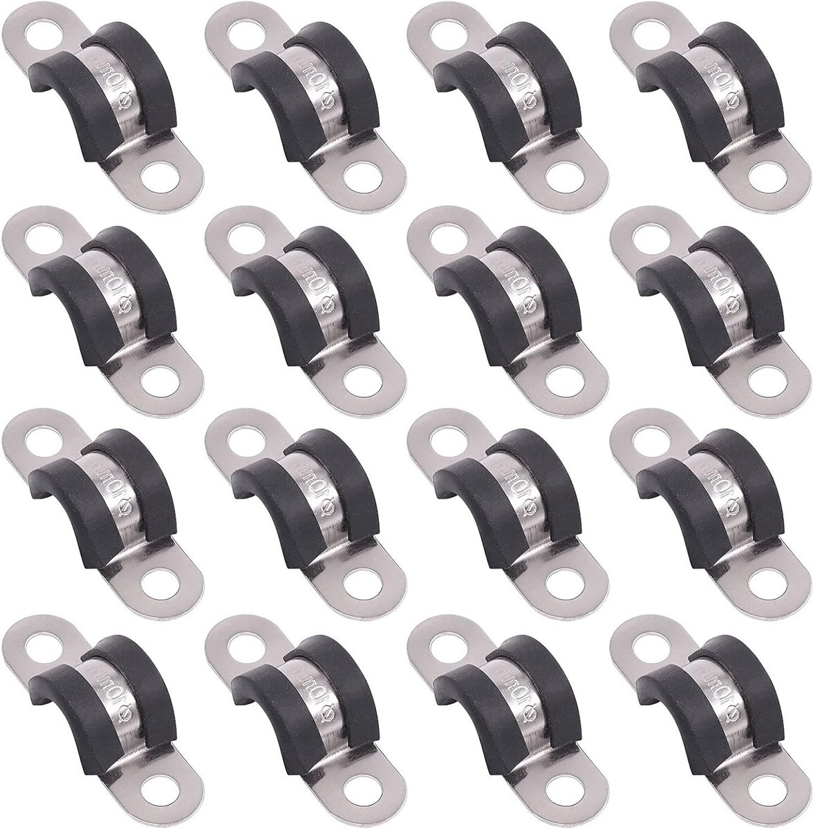 Set van 16 stuks U-vormige buisklemmen met rubberen kussen voor 10MM buizen, roestvrij staal en stevige bevestiging voor leidingen en buizen