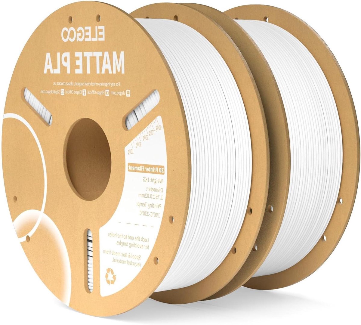 3D printer filament - PLA rol - Objecten printen - Matte afwerking - 2KG - Wit