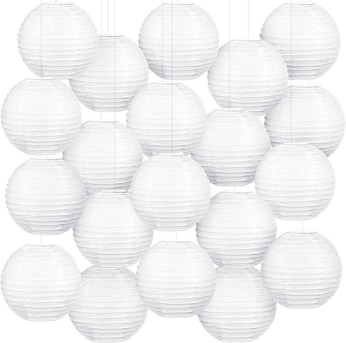 20 Stuks Witte Papieren Lantaarns van 20 cm - Ronde Lampionnen voor Bruiloften, Verjaardagen en Feesten