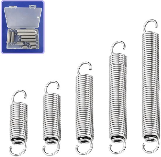 Verlengingsveren Assortiment - Trekveren Set - Reparatie en DIY - Roestvrij Staal 304 - 5cm tot 12cm - Zilver