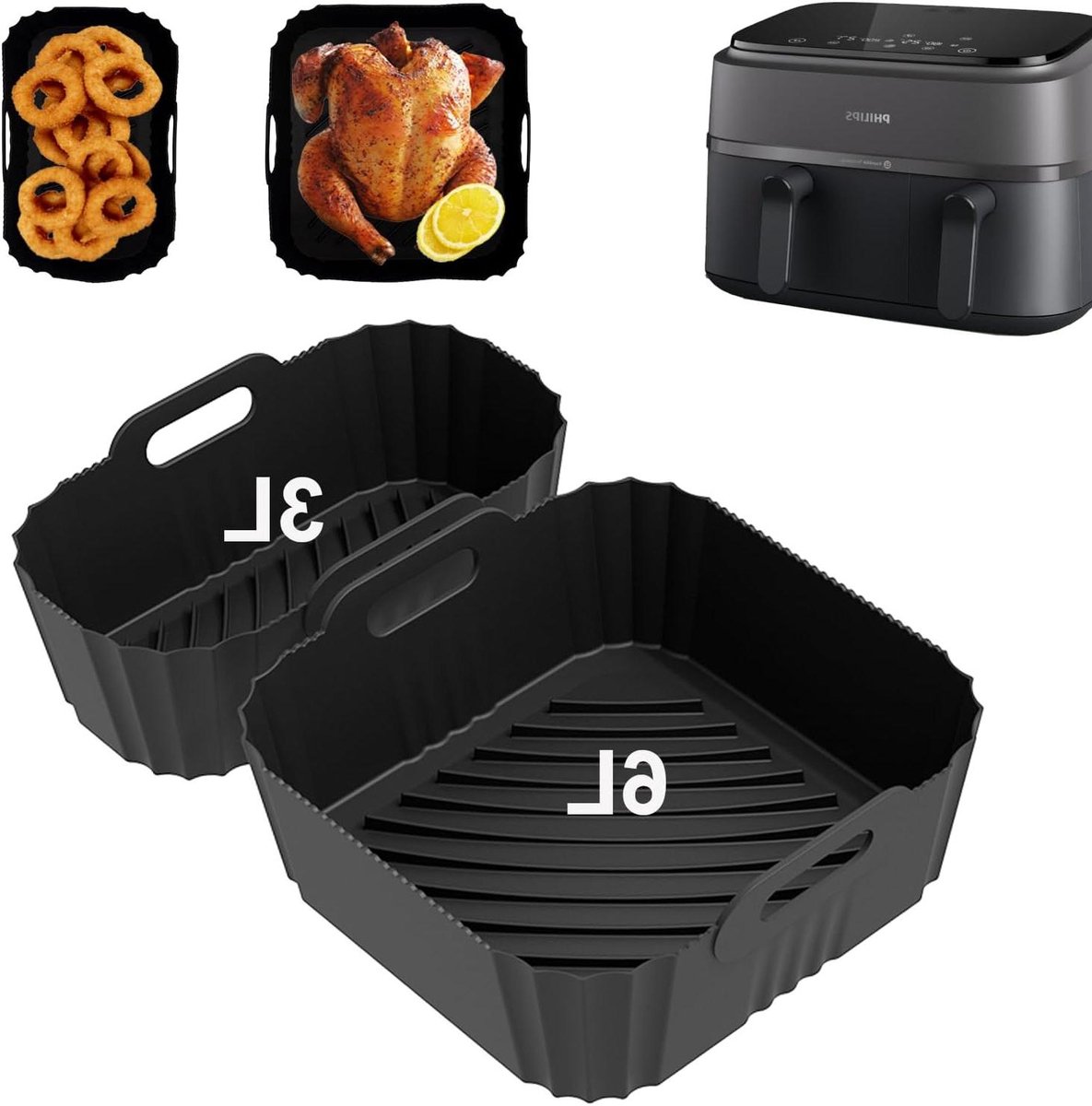 Airfryer Accessoires - Bakpapier - Siliconen Bakje - Mand - Spatels - Oven Rek - efficiënt