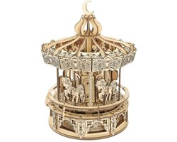 Beehub, 3D Muziekdoos, Houten Puzzel Carousel, BE011927, 20,5x20,5x27cm