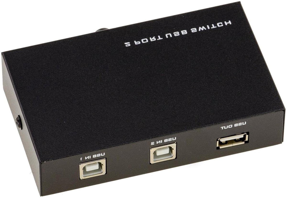 USB 2.0 Switch - Schakelaar Hub - Apparaten Delen - Drukknop Selectie - 112 x 65 x 25 mm - Zwart