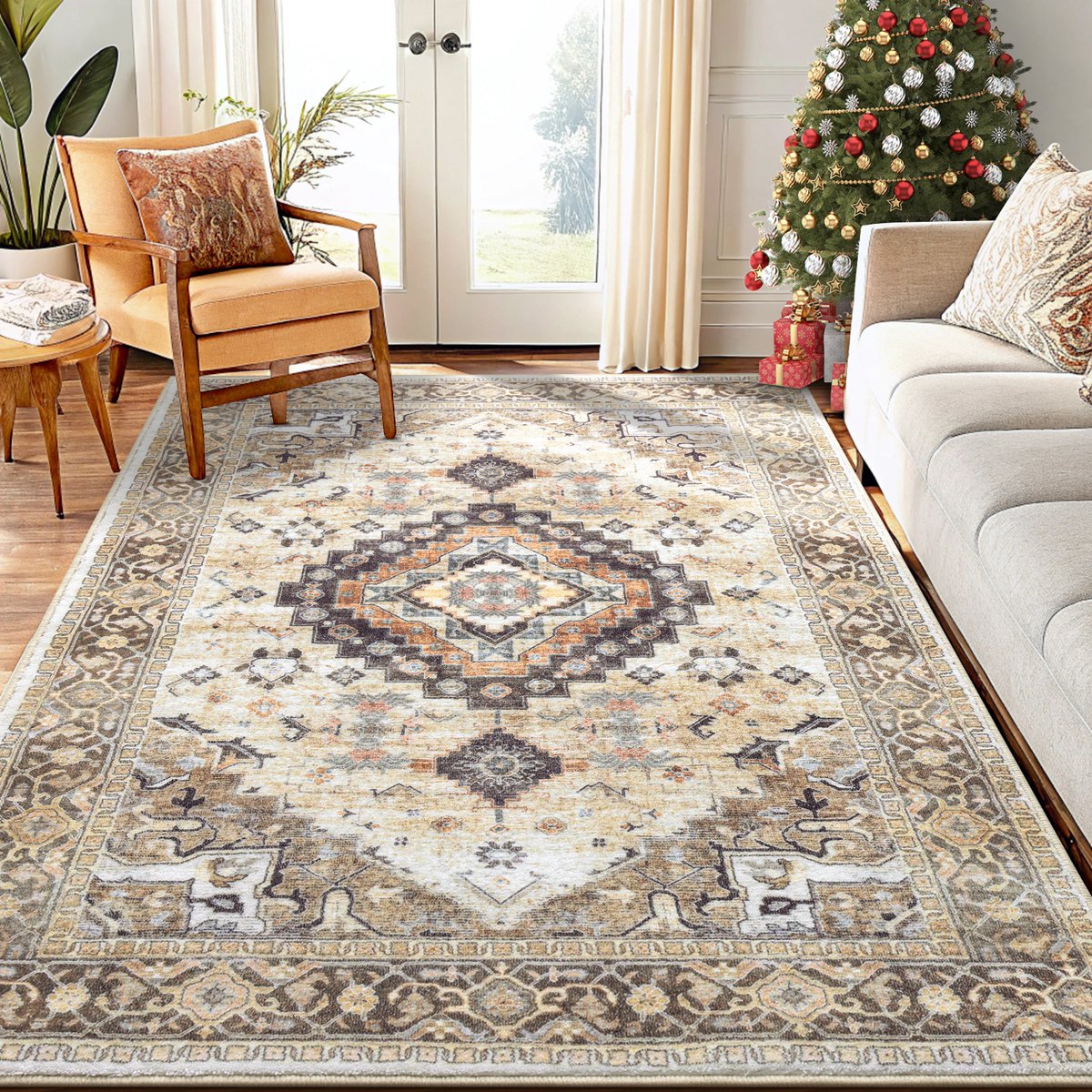 Olanly Woonkamerkleed - Zacht Fluwelen Vloerkleed Voor Naast Het Bed - Wasbaar Klein Vloerkleed - 183x275 cm - Rechthoekig - Beige