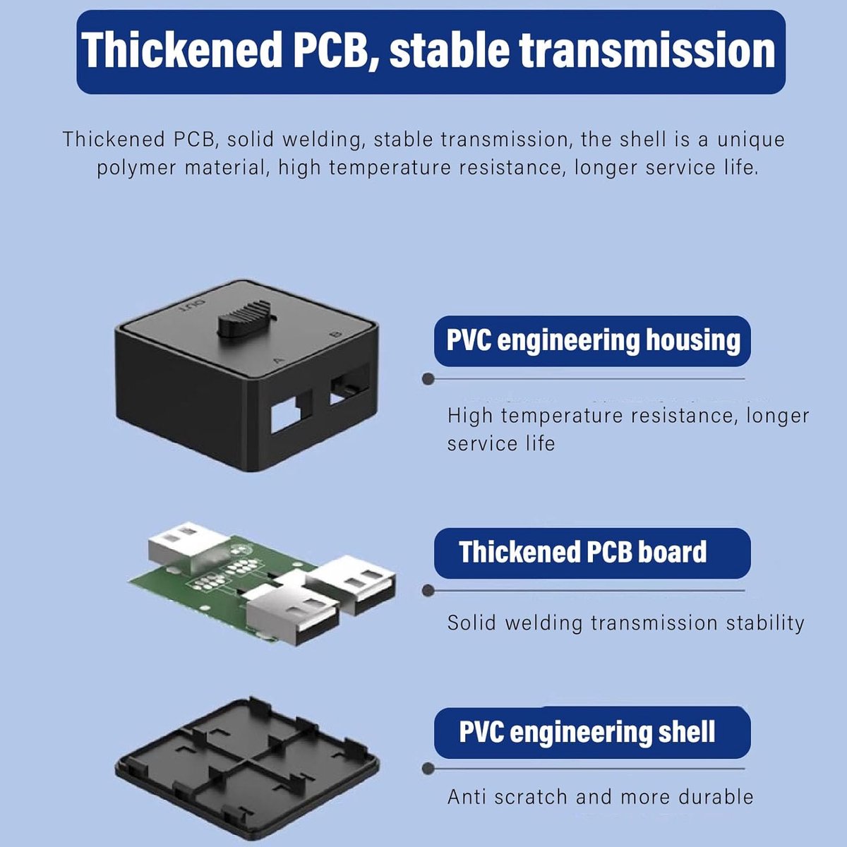 USB 3.0 Schakelaar - KVM Switch Deel Hub - Apparaten Delen - Bidirectioneel - 2 Poorten - Zwart