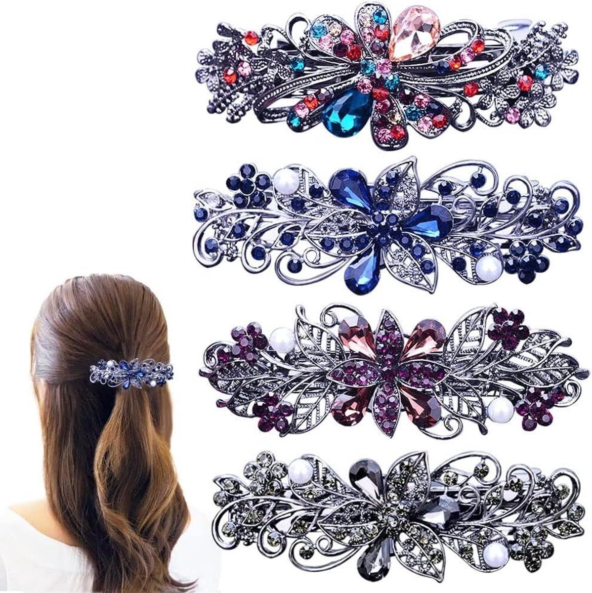 Franse Haarspeld - Haarclip Kristal - Haar Styling - Vintage Design - 4 stuks - Antiek