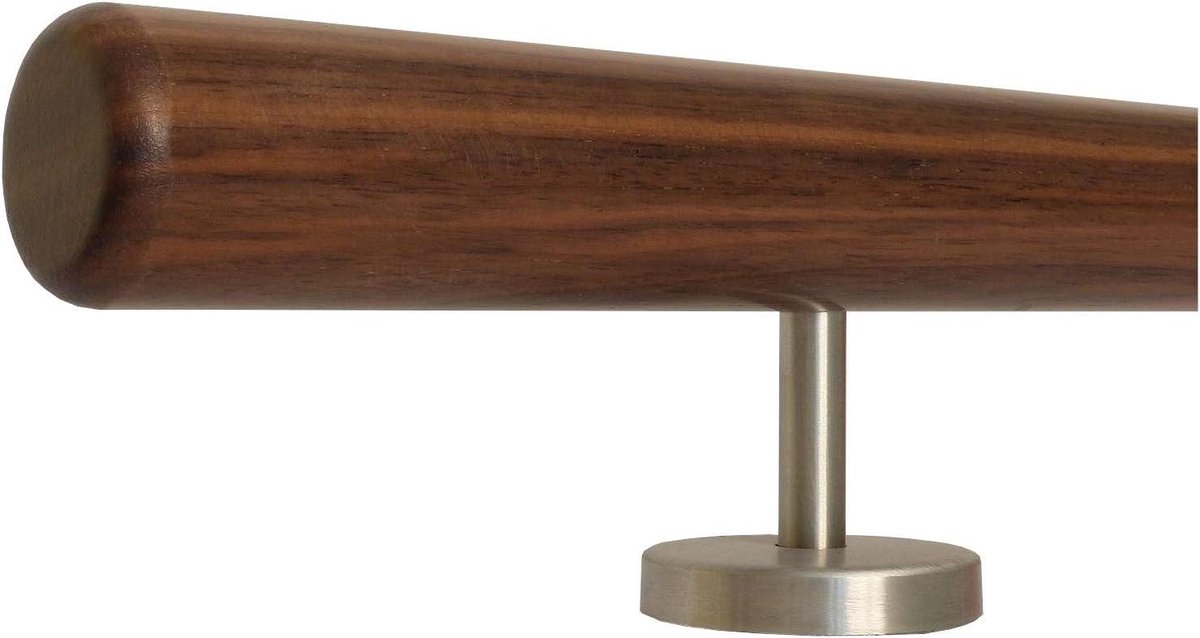 Houten Leuning - Handgreep Muur - Veilig Lopen - Walnoot Met RVS - 30-500 cm - Natuurlijk Hout