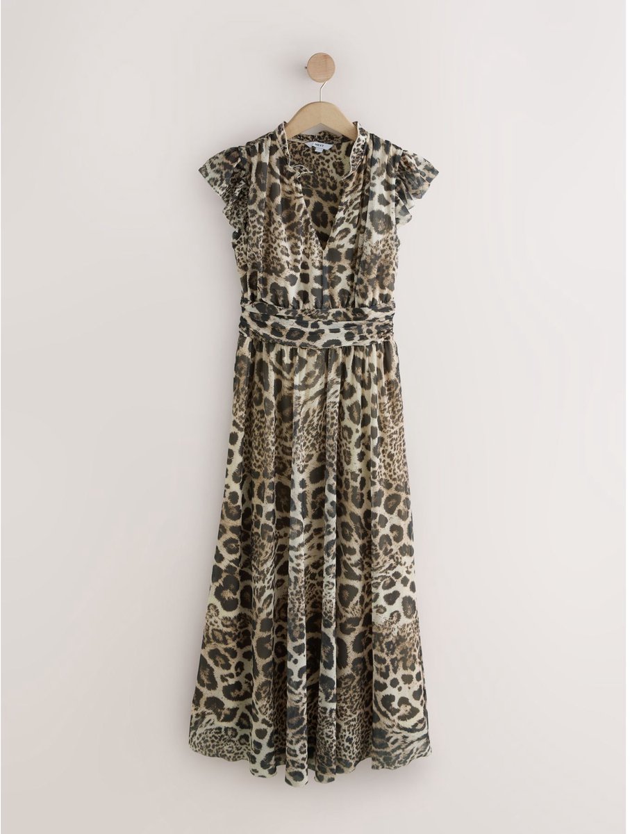Next Plooirok met meshprint, V-hals, maxi-jurk voor speciale gelegenheden - Tall