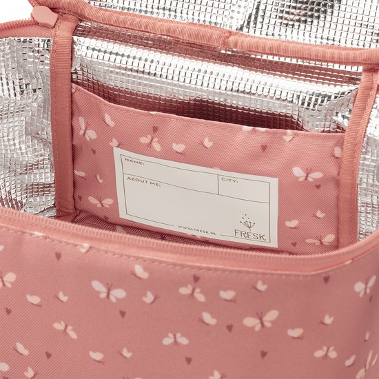 Fresk Grote Koeltas Kind 6.2 L - Lunchtas Meisjes - Thermische Lunch Koeltas - Met Bestekvak - Waterafstotende Lunchtas - Roze - Butterflies van Fresk — afbeelding 4