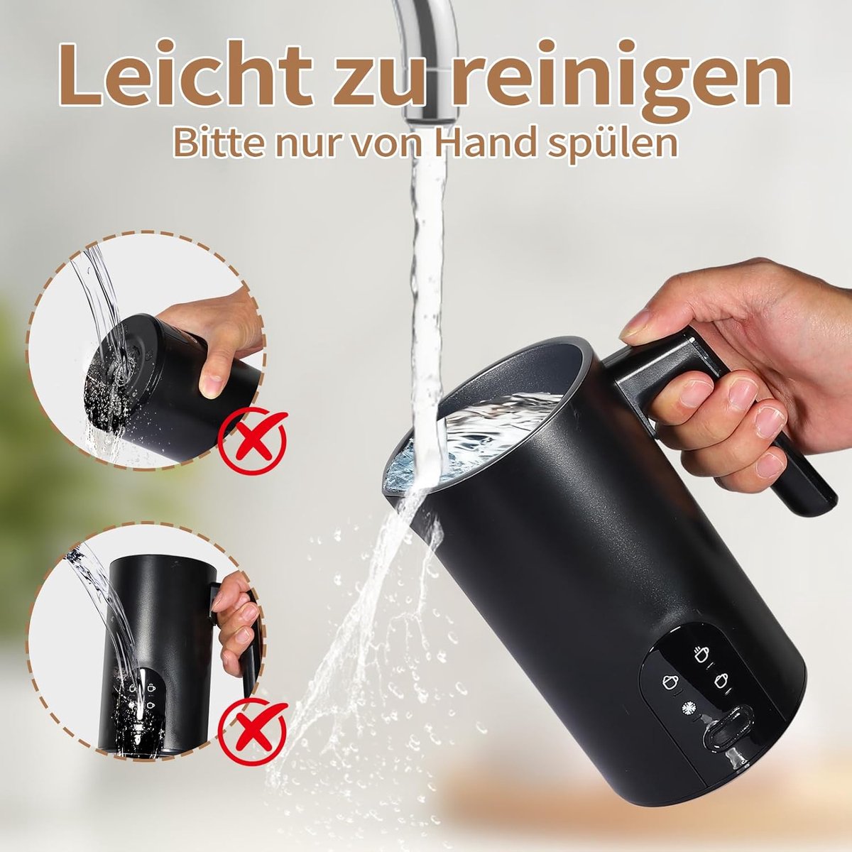 KZQ Zwarte elektrische melkschuimer 5-in-1 – Professionele automatische schuimmaker – Voor warm en koud melkschuim – Melkverwarmer & opschuimer met grote capaciteit (350 ml) – Barista-kwaliteit voor latte, cappuccino en chocolademelk – Zwart — cadeau in Kookcadeaus - foto 3