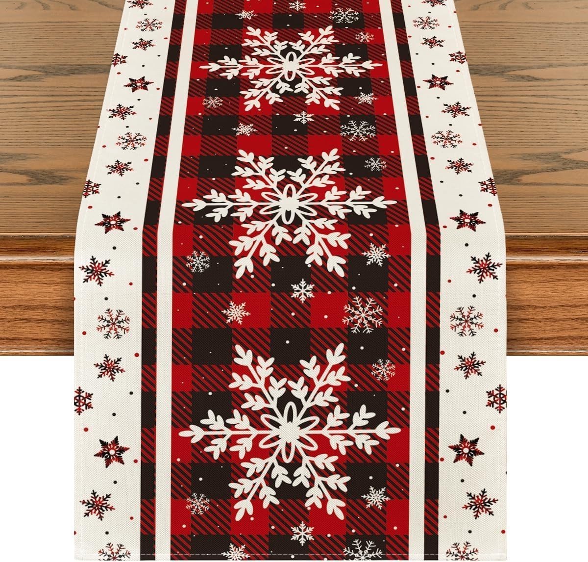 Kersttafelkleed 180 x 33 cm in Rood met Sneeuwvlokken voor Feestelijke Tafelversiering en Kerstdecoratie