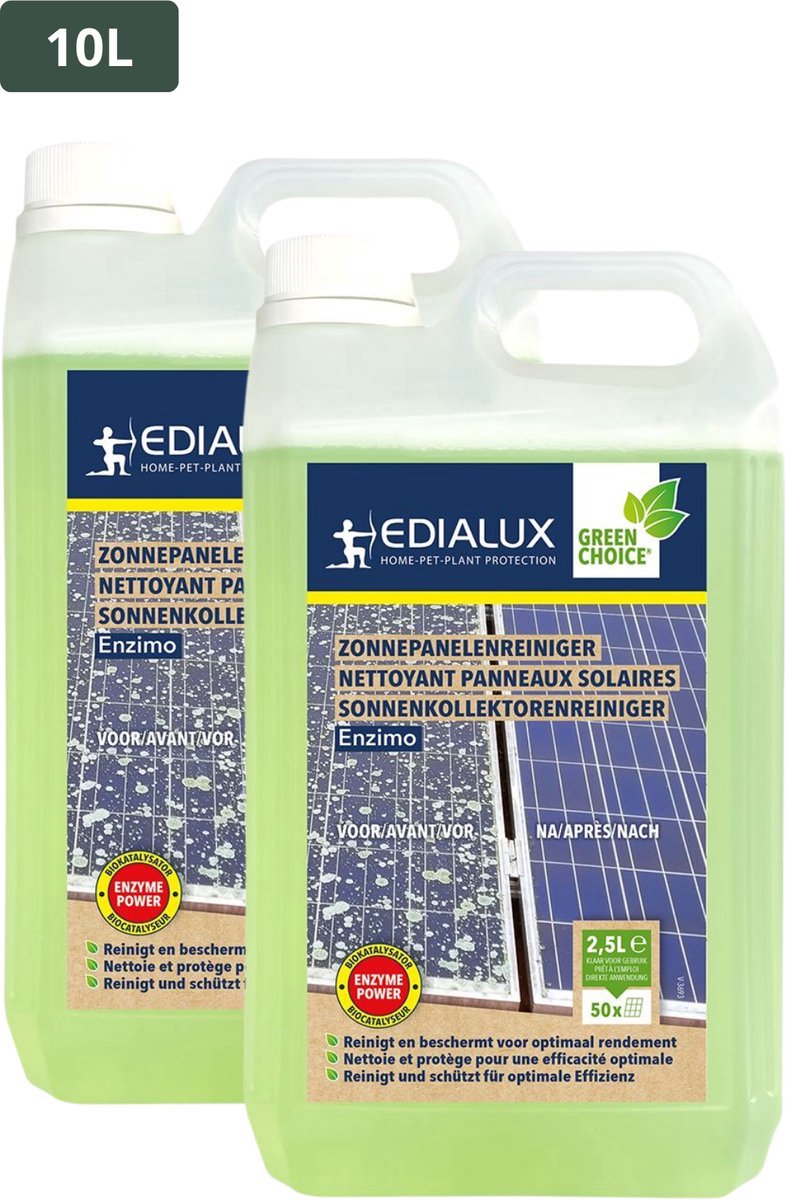 Edialux Enzimo zonnepaneelreiniger 5L (2 x 2.5L) - Goed voor 100 zonnepanelen - Gebruiksklaar product - Zorgt voor een optimaal rendement