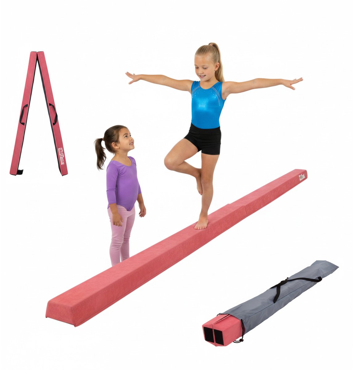 Schwebebalken 240 cm klappbar auf 120 cm Turnbalken inkl. Tragetasche Balancierbalken Pink