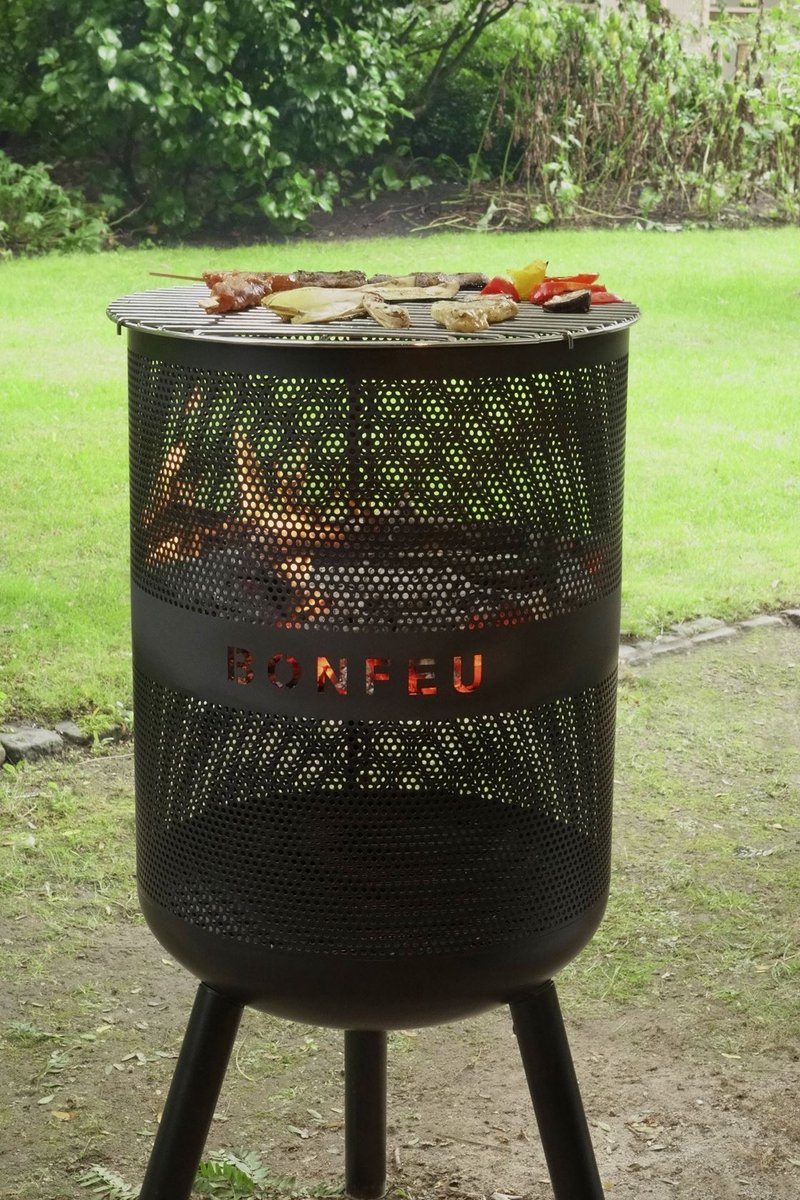 BonFeu BonVes Fire Basket 45 cm - With Grill Grate and Poker - Black