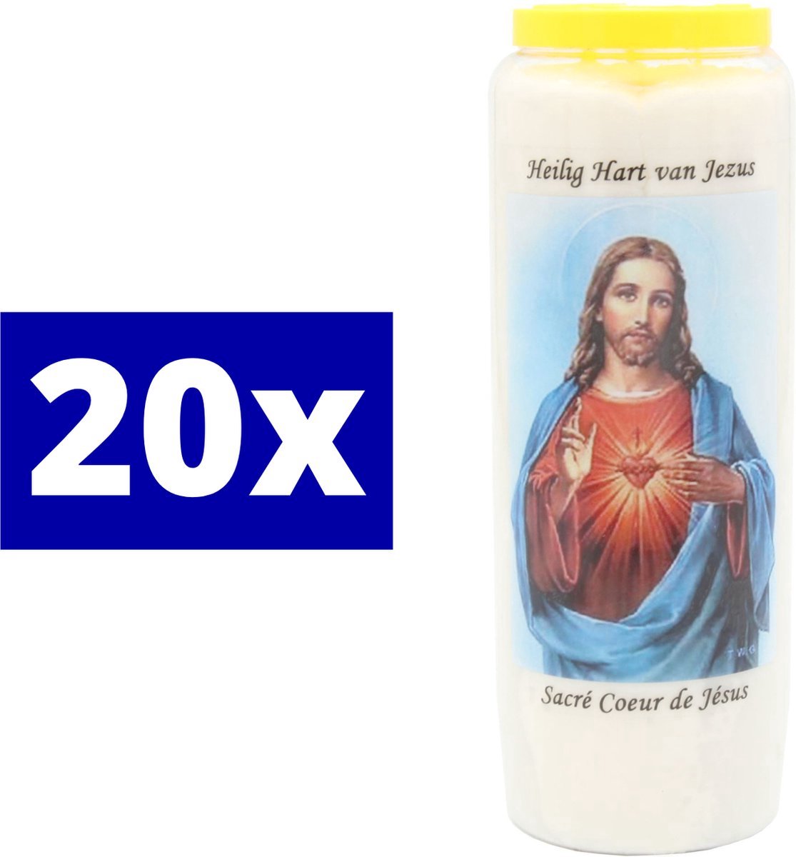Bouckaert Kaarsen Noveenkaars Heilig hart Jezus 20 stuks - 9 dagenbrander - Met tekst Wit