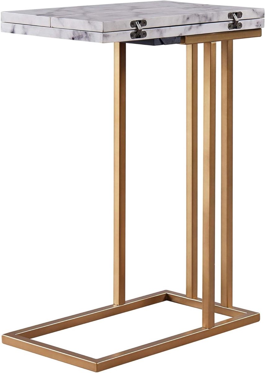 Zijtafel Met Verlenging - Bijzettafel C-vorm - Woonkamer Decoratie - Dubbelgevouwen Ontwerp - 18.13 x 10.13 x 25 Inch